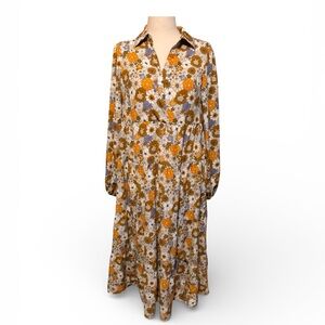 Boho Floral Long Sleeve Tiered Dress, Sz M, EUC